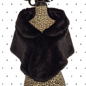 Black faux fur shoulder cover with collar
